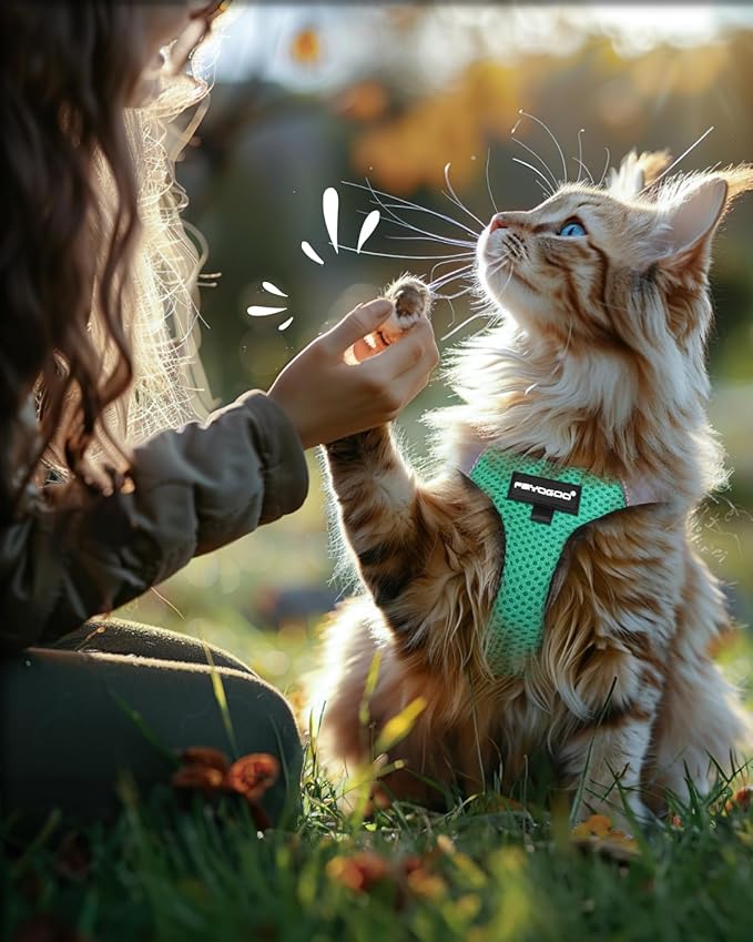 FAYOGOO Cat Harness & Leash Set, Escape Proof, XXL(Chest 19-21''), Green