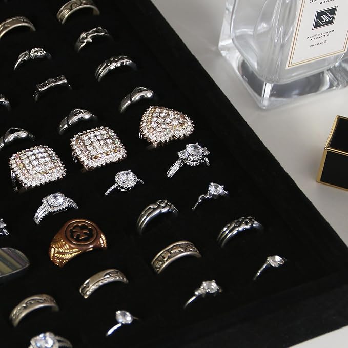 Coward 2Pcs/Set Black Velvet Stackable Ring Organizer Tray, Velvet Ring Earring Stud Jewelry Display Holder Tray for Store Selling or Home Show Storage