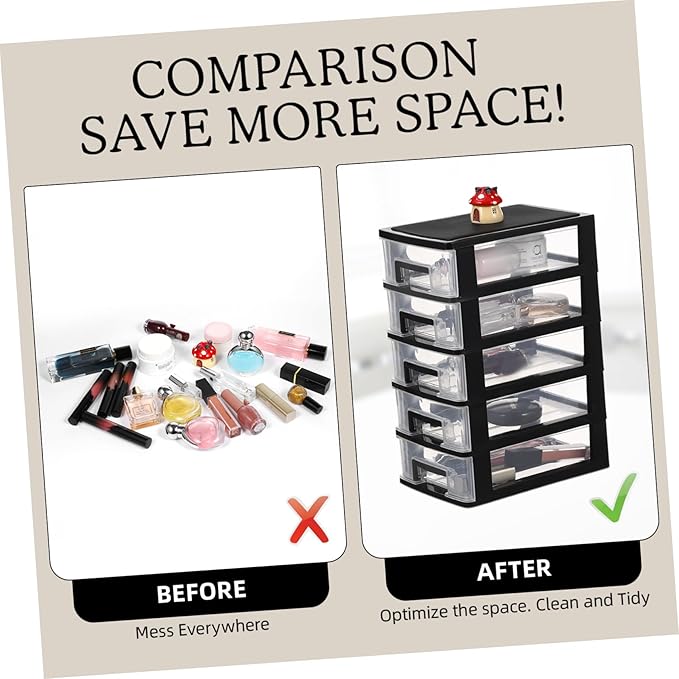 SAFIGLE Drawer Storage Cabinet：5 Clear Plastic Drawers Organizer for Home Office Vertical Design Storage Bin for Sundries Crafts and Stationery Black