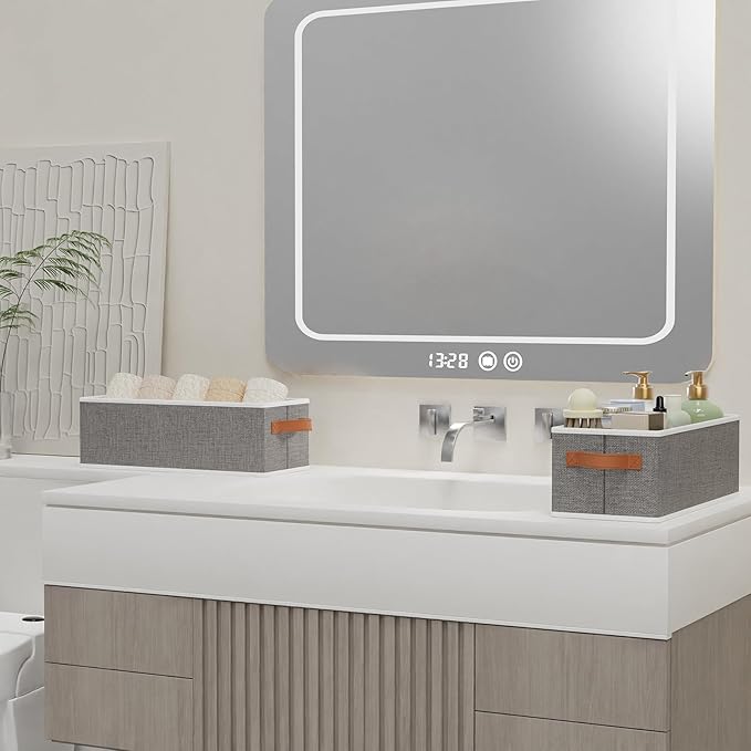 Fabric Storage Cubes 1-Pack, Foldable Open Clothes Boxes, 15 x 6 x 5 Inch Organizer Bins with Double Handles, Closet Basket Containers, Gray