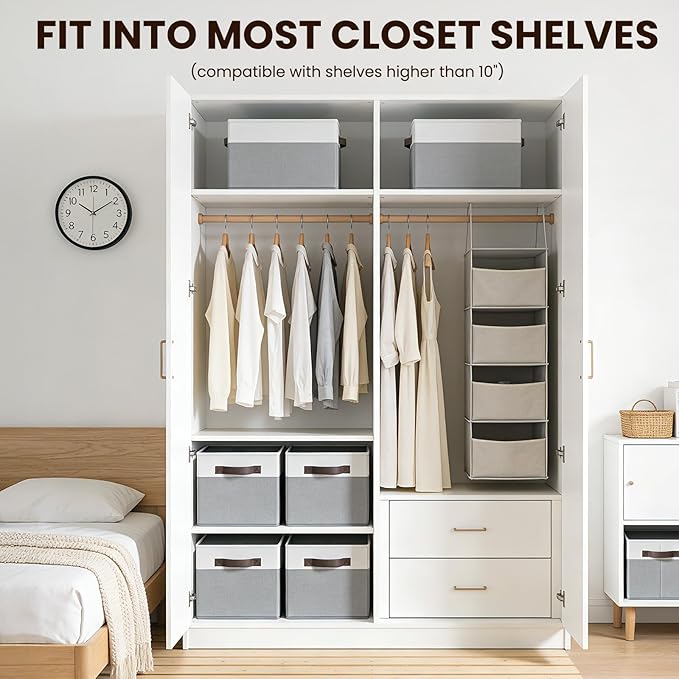 Criusia Closet Organizers and Storage Baskets - 6 Pack Shelf Organizer Bins with Handles - Clothes Storage Bins for Bedroom Nursery Home Closet Organization - Blanket Toy Storage Organizer