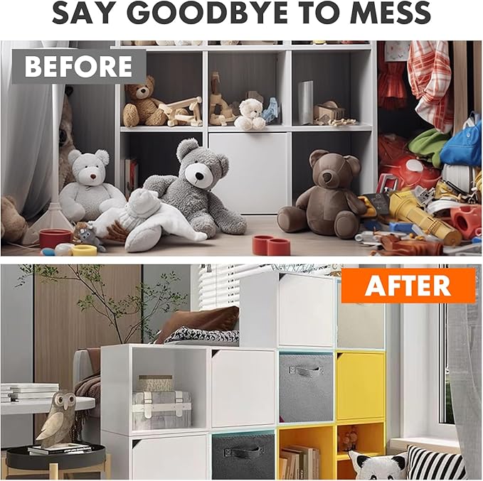 ShellKingdom Foldable Fabric Storage Cubes - Cloth Organizer Drawer for Closet & Toys, 6 Pack (Black, Beige, Grey)