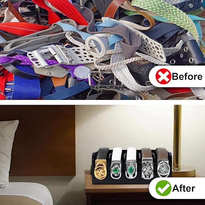 GTI Belt Organizer, 5 Compartments Belt Organizer for Closet and Drawer, Bamboo Display Case for Tie and Belt, Belt Storage Organizer for Men Women (Black)