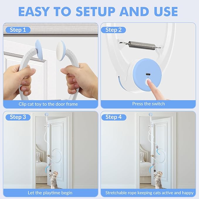 Interactive Cat Toys for Indoor Cats, Automatic Electric Flying Bird Feather Wand Toy, Best Kitten & Adult Cat Enrichment Toy Hanging Electric Kitty Toys for Bored Cats, Light Blue