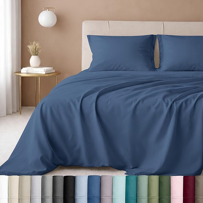 CALIFORNIA DESIGN DEN 5-Star Hotel 600 Thread Count 100% Cotton, Soft & Smooth Queen Sheet for Bed with Deep Pockets, Quality Beats Egyptian Cotton Claims (Royal Navy Blue)