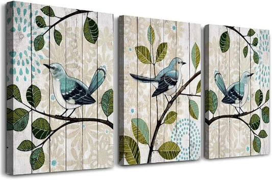 Bird On The Branch 3 Piece Abstract Canvas Wall Art For Living Room Wall Decor For Bedroom Kitchen Decorations Abstract Posters Canvas Prints Artwork Modern Framed Bathroom Home Decoration 16" X 24"