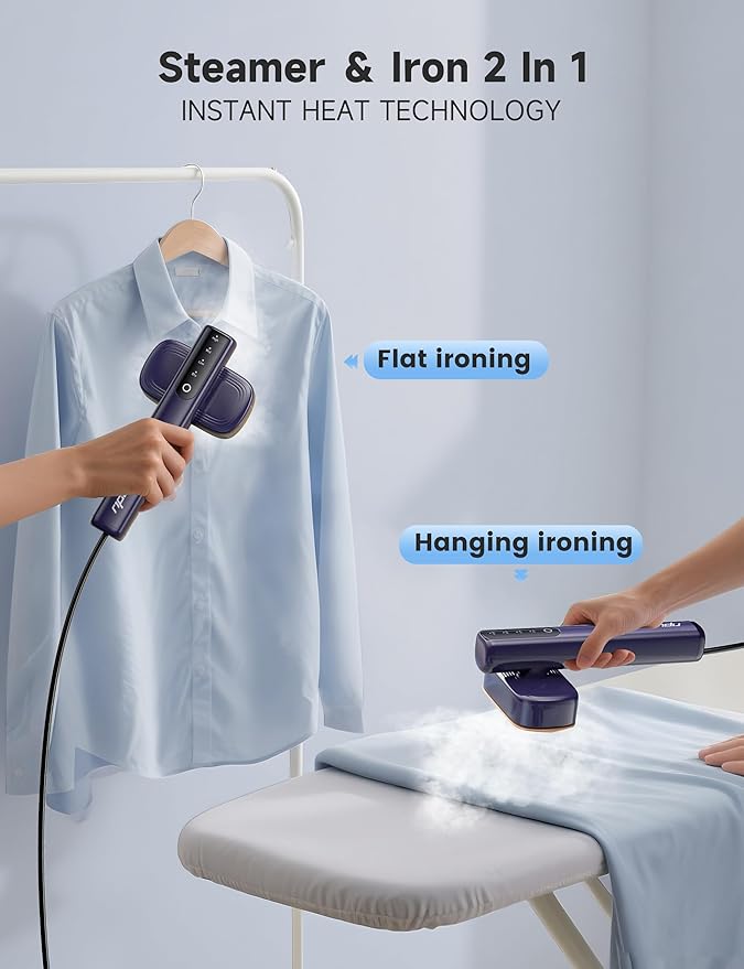 Steamer for Clothes Portable Handheld Garment Steamer,15s Fast Heat-up,100ml Tank,Steamer Ironing Gloves,25 Minutes of Continuous Ironing for Travel and Home(Indigo)