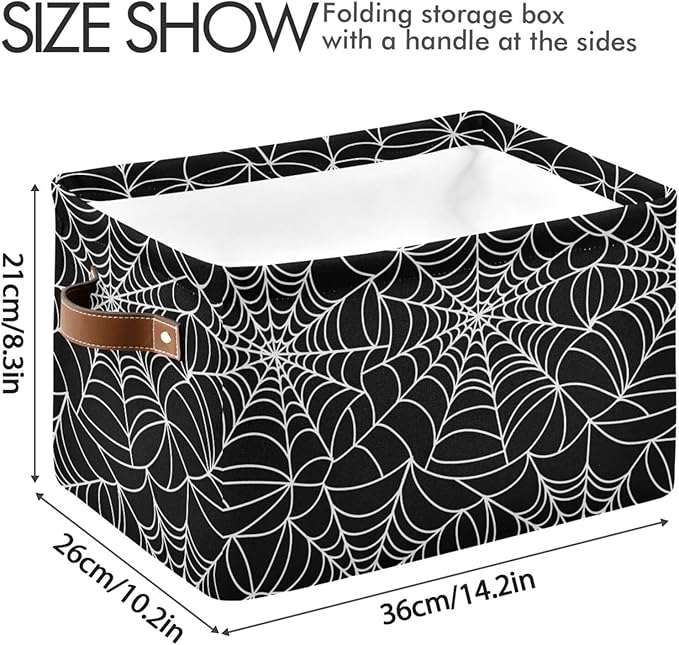 Halloween Spiderweb Large Storage Basket Cube Storage Bin Canvas Fabric Organizer Handles Collapsible Decorative for Clothes Toys Bedroom