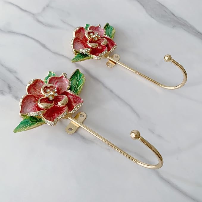 Vintage Flower Shaped Decorative Wall Hooks Rack Hangers for Hanging Clothes Coats Towels Keys Hats, 2 Pack Antique Metal Mounted Wall Hook