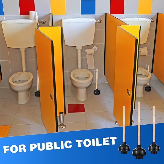 Tanlade 10 Pcs Toilet Plungers for Bathroom Heavy Duty 18 Inch Bulk Black Commercial Plungers with Double Thrust Force Rubber Suction Cup and Long Wooden Handle for Stores Restaurants