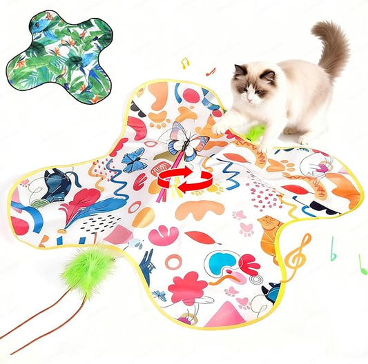 Cat Toys for Indoor Cats, 4in 1 Interactive Cat Toys Rechargeable with Butterfly, Feathers, Setaria Viridis, Real Animal Squeaky, Indoor Kitty Exercise Automatic Pet Toys with 2 Covers for All Breeds