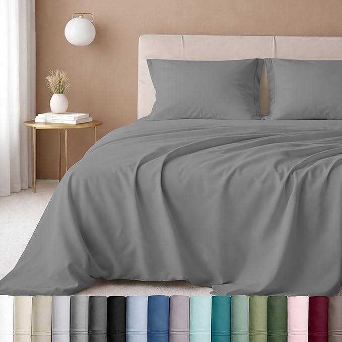 California Design Den Luxury King Size Sheet Set - 100% Cotton, 600 Thread Count Deep Pocket King Sheets, Hotel-Quality Bedding with Sateen Weave - Mist Grey