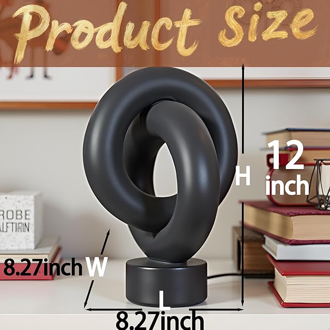 12" Modern Abstract Ring Decorative Sculpture, Knot Sculptures,Home Decor,Coffee Table Statues,Dining Living Room Desk Decor,Black