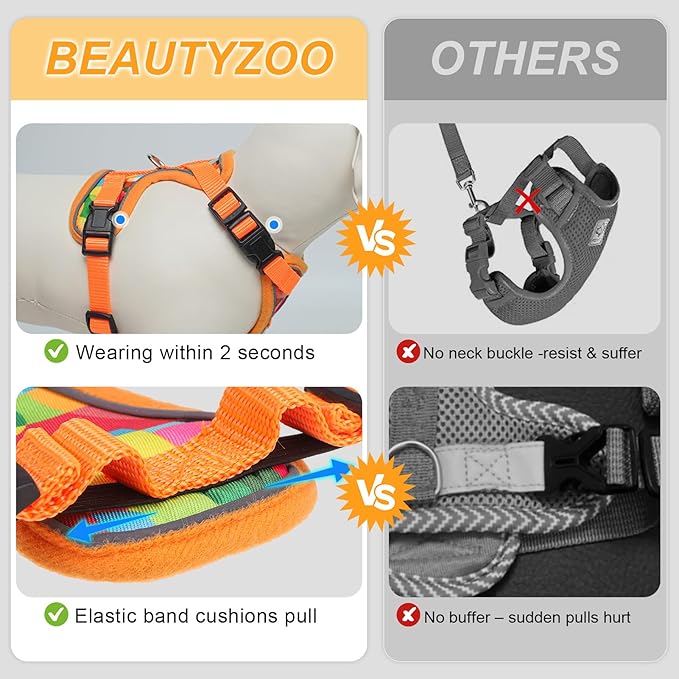 BEAUTYZOO Escape Proof Cat Harness and Leash for Walking, Soft Adjustable Cute Vest for Small to Large Cats, Reflective Breathable Easy-Control Outdoor Jacket, Kitten Harness and Leash Set, Orange, S