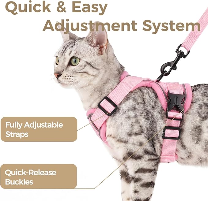 Cat Harness and Leash Set Escape Proof Tactical Large Kitten Harness Emotional Support Cat Vest, Pink, L