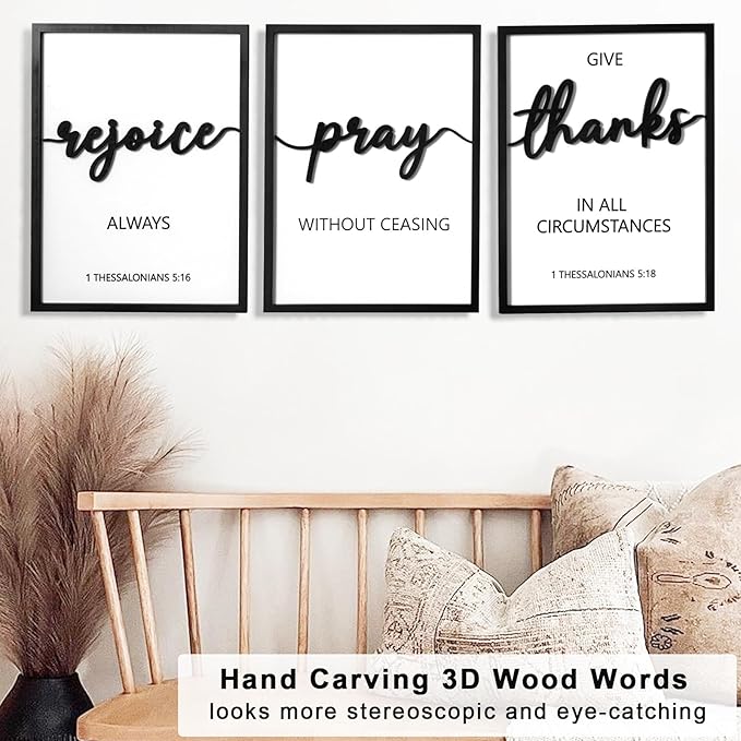 3D Wood Prayer Wall Decor, Framed Christian Picture Wall Art, Praise God Wall Decor for Entryway Home Church Prayer Room (Ready to Hang, 12x16 inches, Set of 3, Framed)