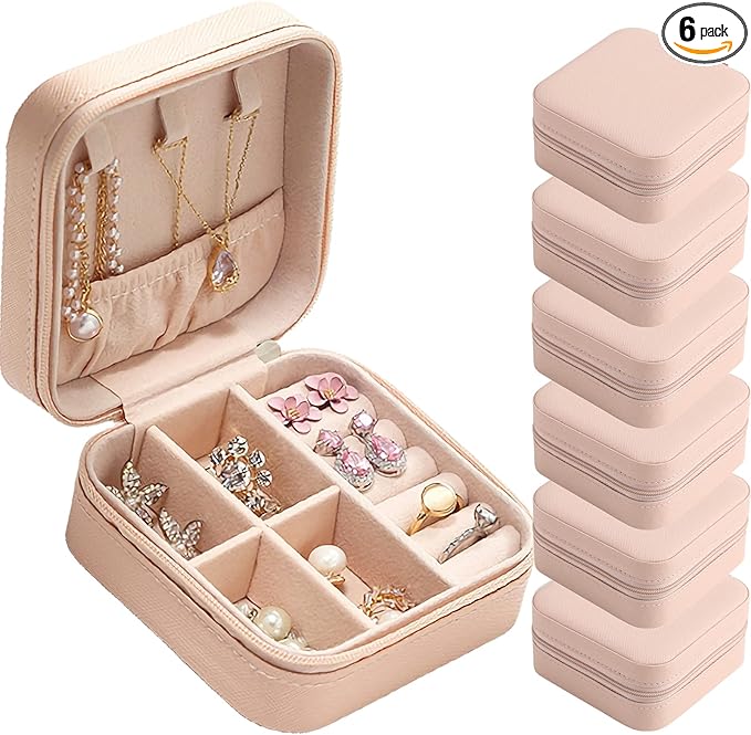 Travel Jewelry Case Bridesmaid Gifts Box,6 Pack Small Jewelry Box Mini Jewelry Organizer,PU Leather Portable Earring Storage Box for Women Girls Bridesmaid Proposal Gifts