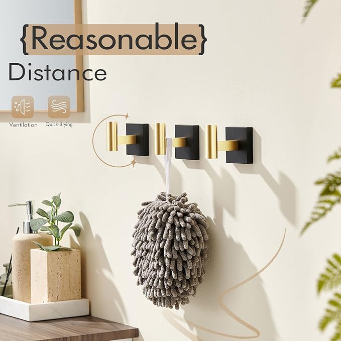 KOKOSIRI Robe Hooks for Wall Mount Bathroom Towel Hook, Coat Hooks Bath Storage Hardware 3 Pack Black with Gold Stainless Steel B1013GDK-P3