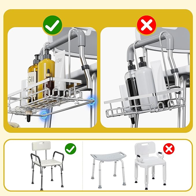 Hanging Shower Organizer - Shower Rack Hanging Rustproof, Shower Chair Caddy with Shower Head Holder for Post-Surgery Patient/Elderly User, Hanging Shower Basket on Bath Seat