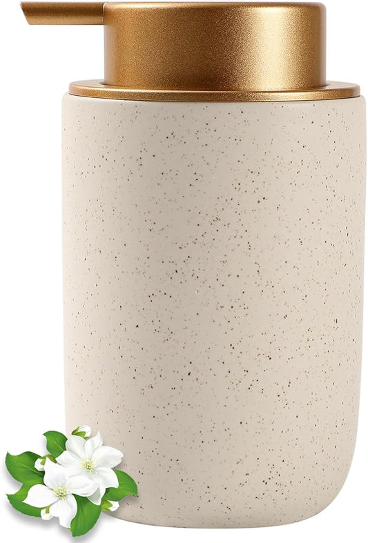 Hand Soap Dispenser for Bathroom Decro, Ceramic Liquid Pump Bottles Refillable Dish Dispenser for Kitchen Farmhouse Colleage Dorm, Matte Beige