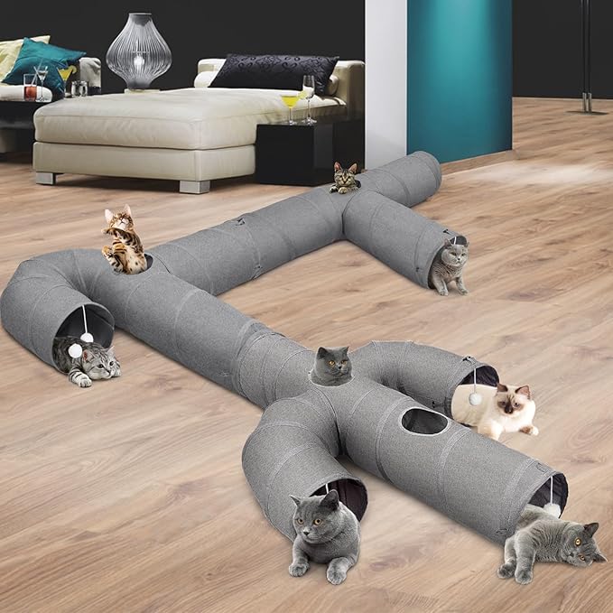 Ownpets Cat Tunnel Large 12 inch Diameter Sturdy Oxford Fabric Cat Tunnel Toy, Cactus Shape Collapsible Cat Tunnels for Indoor Cats,Interactive Peek Hole Pet Tunnel Tube with Cat Wand Toy