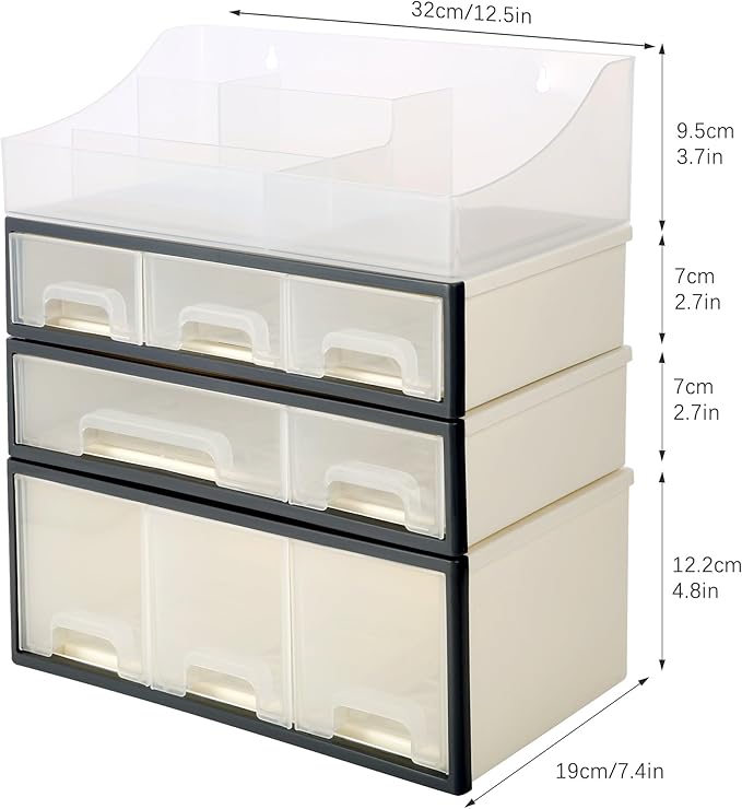 Cosmetic Storage Box - Makeup & Drug Organizer, 4-Piece 8-Drawer, 5-Slot, Transparent