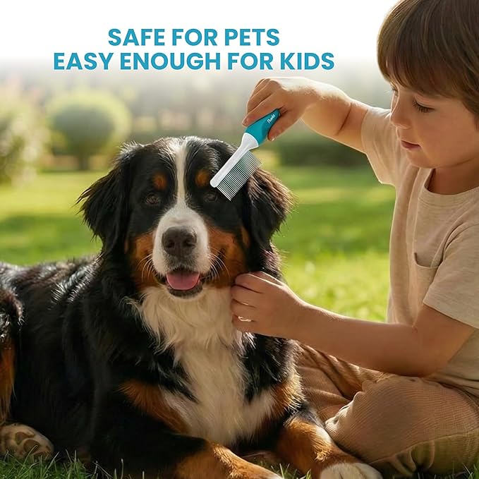 Poodle Grooming Comb - Metal Dematting Comb with Long & Short Stainless Steel Teeth for Removing Matted Hair & Knots, Safe and Gentle for Dogs & Cats