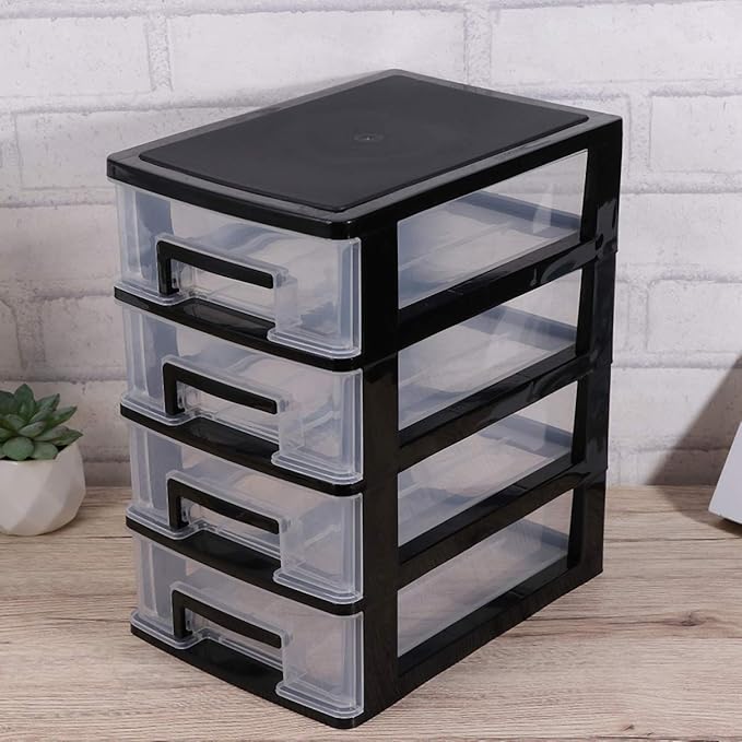 Four Stackable Storage Cabinet Drawers Portable Multifunctional Organizer Box Storage Case Desktop Home Office Dorm Transparent