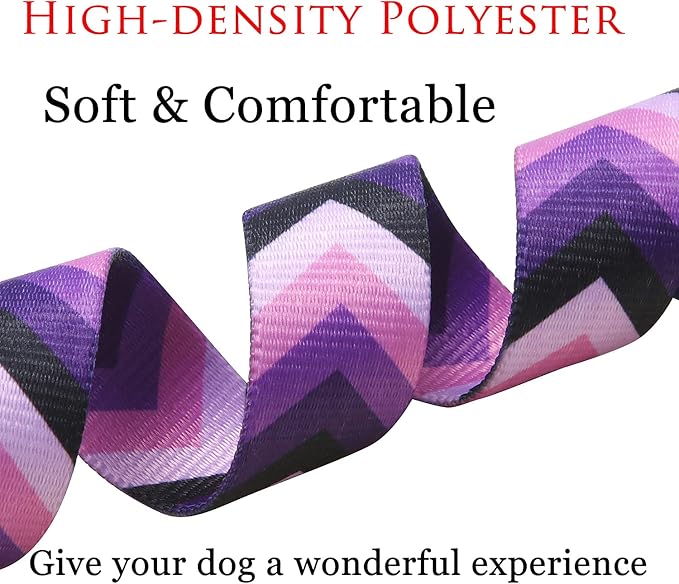 Dog Collar and Leash Set with Bohemia Floral Tribal Geometric Patterns - Soft Ethnic Style Collar Adjustable for Small Medium Large Dogs(Purple Arrow Set,S)