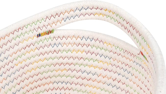 CubesLand Small Woven Baskets,Cute Baskets or Shelf Set 2,Cube Organizer Basket Bin,Soft Toys Storage Basket,Baby Nursery Basket Bin,Home Decor 12"D x 8"W x 5"H Rainbow Stitches