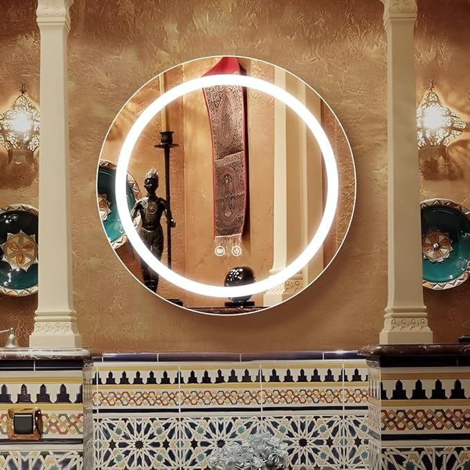 30 inch Round Medicine Cabinet with Lights,Led Medicine Cabinet with Defogger,Illuminated Mirror Cabinet for Bathroom,Dimmable,Defogger,3 Color Temperature 3000k-6500k Gold