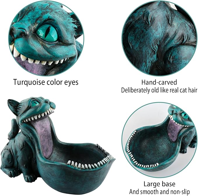 Cat Candy Bowl Cheshire Cat Statue Large Candy Dish for Office Desk Key Bowl for Entryway Table Indoor Planter Decorative Bowls for Home Big Mouth Cat Gifts