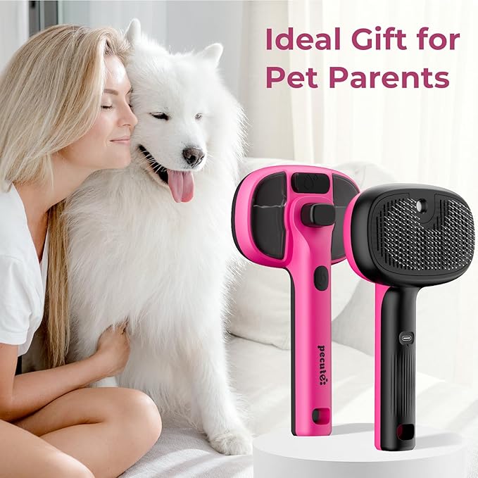 Pecute Cat Steam Brush, Self-Cleaning Steam Cat Brush with 2 Water Spray Modes, Large Capacity Tank, Steaming Renu Dog Brush for Shedding Massaging Grooming, Cool Mist Only