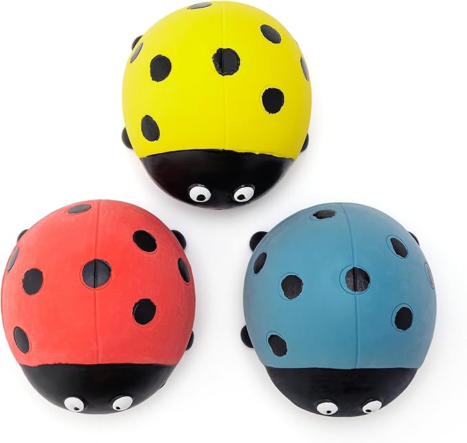 3 Pack Squeaky Dog Toys for Medium Dogs, Soft Latex Squeaky Dog Ball, Cute Funny Squeak Ladybug Pet Toys