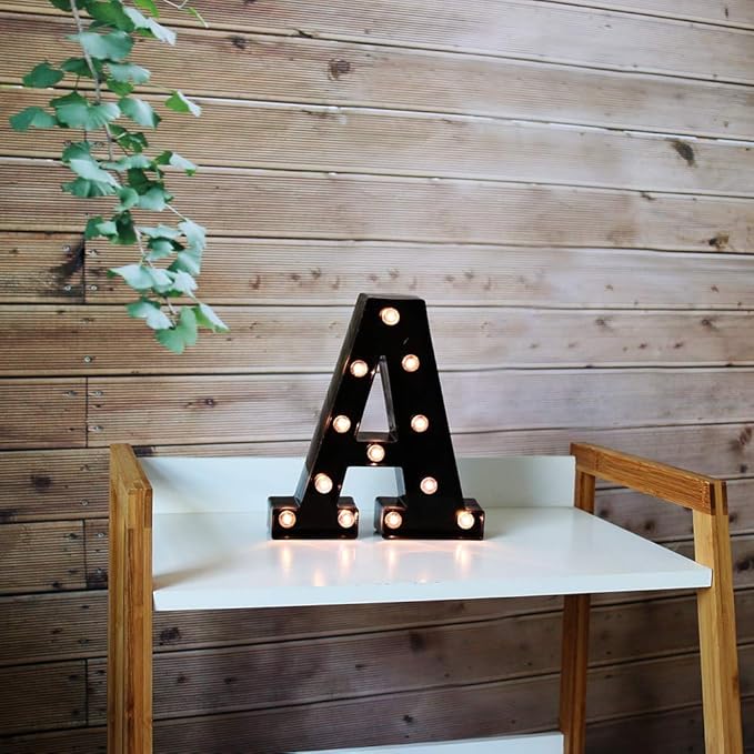 Light Up Black Alphabet Marquee Letters Sign LED Marquee Number Lights Sign for Night Light Home Bar Christmas Lamp Birthday Party Wedding Decoration A
