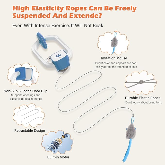 Interactive Cat Toy, Flapping Bird & Rotating Feather Teaser for Indoor Cats, Hanging Doorway Cat Toys with Fishing Pole for Exercise, Boredom Relief & Fun Games