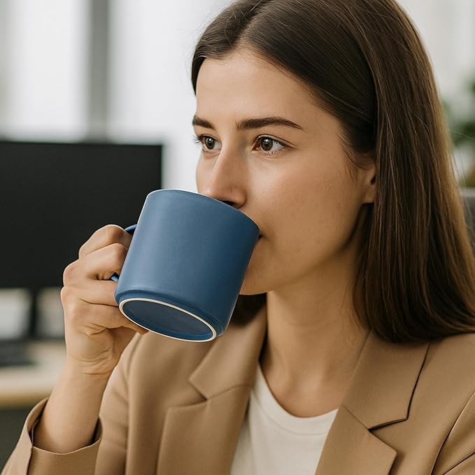 Ceramic Coffee Mugs, 16 oz Big Size for Oatmeal, Bosmarlin Matte Blue, Birthday Gifts, Dishwasher & Microwave Safe, Daily Office and Home Use