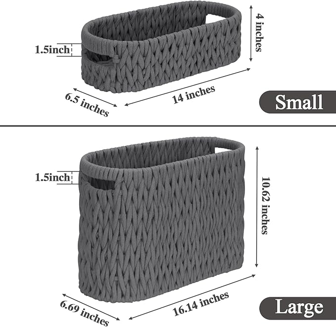 Boho Toilet Paper Storage Baskets, Cotton Rope Woven Bathroom Basket Set of 2, Standing Toilet Paper Holder for 6 Mega Rolls,Storage Bins for Toilet Tank Top, Bathroom Organizer Decor (Gray 2 Pack)