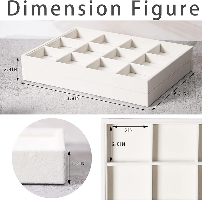 Coward 2PC Stackable 12 Grids Jewelry Organizer Tray Bracelet Display Stand for Selling Velvet Necklace Holder Earring Box Storage (12grid+12grid)