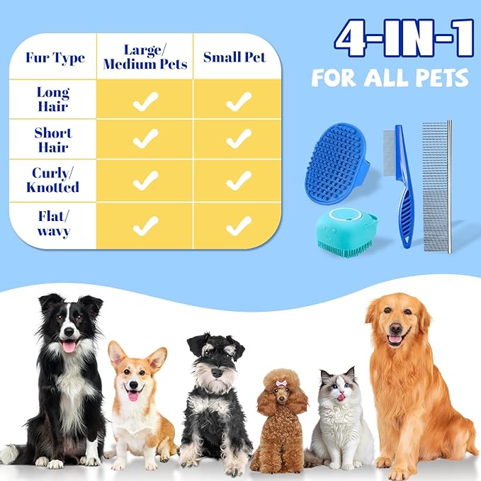 Dog Slicker Brush for Dogs Grooming Kit 4 PCS,Bath Grooming Kit for Pets,Hair Brush Set with Towel, Washing Gloves, and Shampoo Scrubber Brush for Dogs and Cats