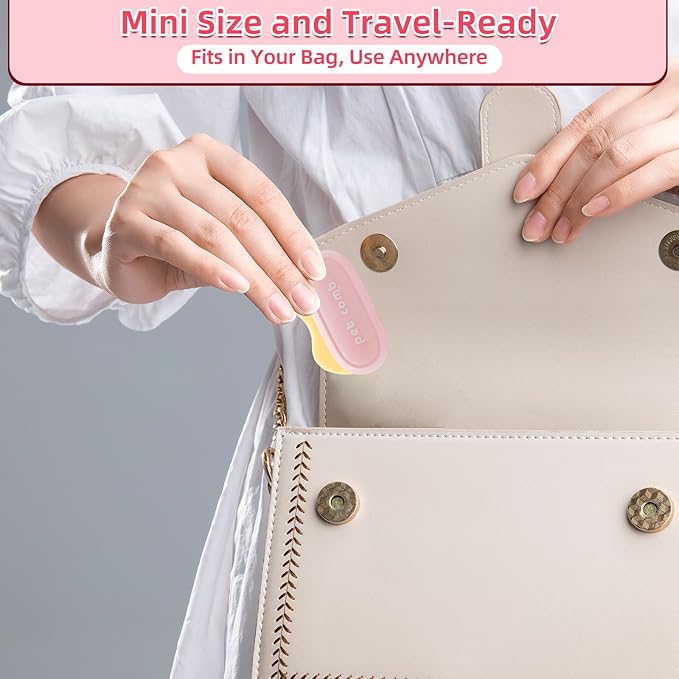 Foldable Cat Grooming Comb for Shedding and Face Care, Stainless Steel Brush for Tear Stains and Full-Body Hair, Portable ABS Handle for Cats and Small Dogs (pink‌ + yellow‌)