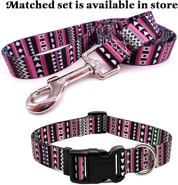 Dog Collar with Bohemia Floral Tribal Geometric Patterns - Soft Ethnic Style Collar Adjustable for Small Medium Large Dogs（Bohemian Purple,M）