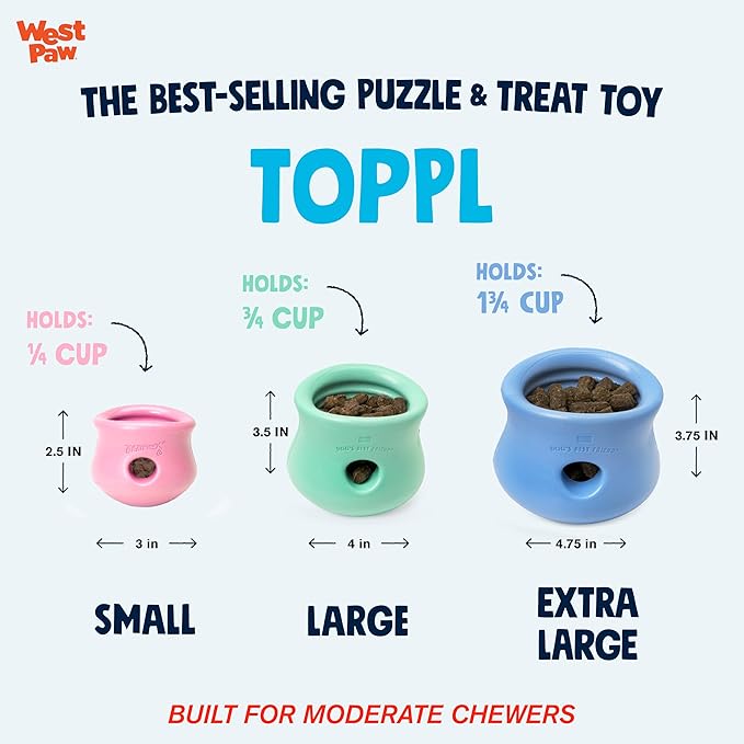 WEST PAW Zogoflex Limited Edition Toppl Treat Dispensing Dog Toy Puzzle – Interactive Chew Toys for Dogs – Dog Toy for Moderate Chewers, Fetch, Catch – Holds Kibble, Treats, Large 4", Periwinkle