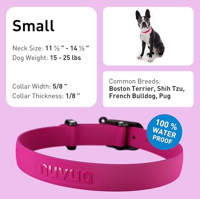 Waterproof Dog Collar - Durable, Comfortable and Adjustable Outdoor Dog Collar with Wear Resistant Buckle and ID Tag Ring for Small Dogs by Nuvuq (Pink, Small)