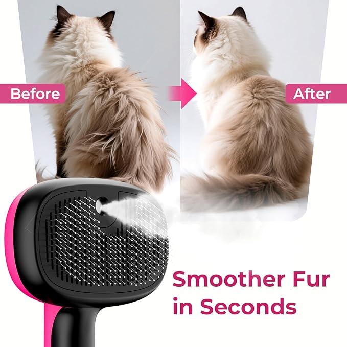 Pecute Cat Steam Brush, Self-Cleaning Steam Cat Brush with 2 Water Spray Modes, Large Capacity Tank, Steaming Renu Dog Brush for Shedding Massaging Grooming, Cool Mist Only