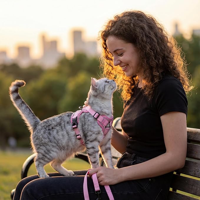 Cat Harness and Leash Set Escape Proof Tactical Large Kitten Harness Emotional Support Cat Vest, Pink, L