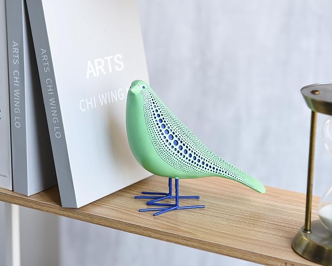 Quoowiit Bird Figurine, Modern Sculpture and Statues for Home Decor, Animal Statues for Bookshelf, Table, Entryway, Fireplace, Resin Decorative Sculpture with Chic Polka Dots Art Design (Green)