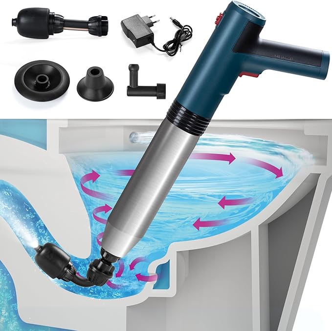 Electric Toilet Plunger - Toilet Plungers for Bathroom, Floor Drain, Sewer, Kitchen Pipes，High-Pressure Home Toilet Clog Remover