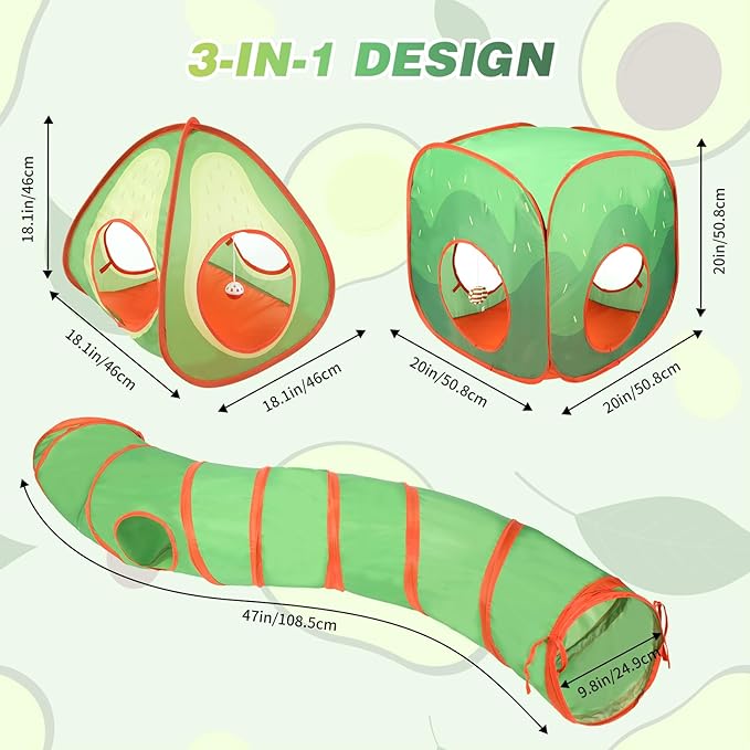 Rypet Cat Tunnels for Indoor Cats with Cube Tent, Interactive Collapsible Cat Tube and Foldable Cubes Playground for Hiding Hunting and Resting, Pet Tube with Bell for Kitten, Rabbit, Puppy, Ferret