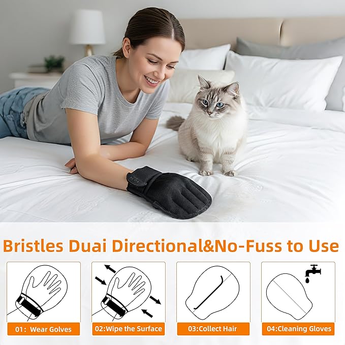 Pet Hair Remover Glove for Cats & Dogs, Patented Adjustable Strap, Reusable Five-Finger Grooming Glove, Non-Slip Fit, Removes Pet Hair from Couch, Carpet, Laundry & Car Seat, 2Pcs